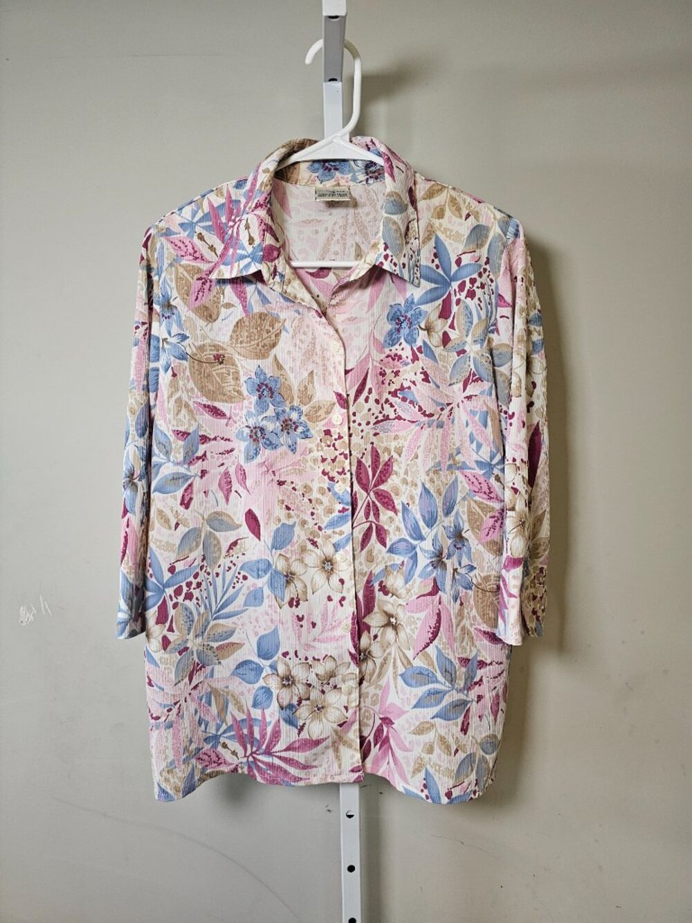 Vintage Allison Daley Blouse Button Up Floral Pink Blue Casual 12 - Picture 9 of 10